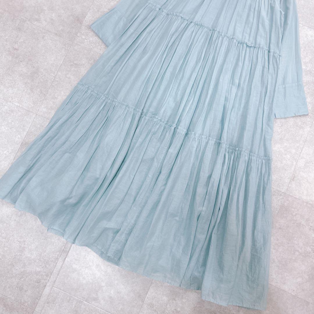 美品✨ ヌキテパ コットンボイル ティアード ワンピース マキシ丈 水色 M