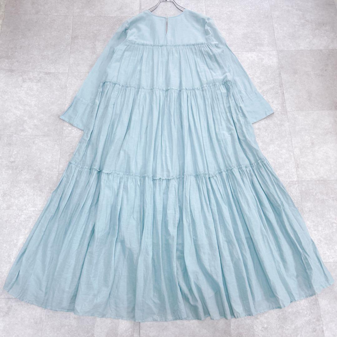 美品✨ ヌキテパ コットンボイル ティアード ワンピース マキシ丈 水色 M