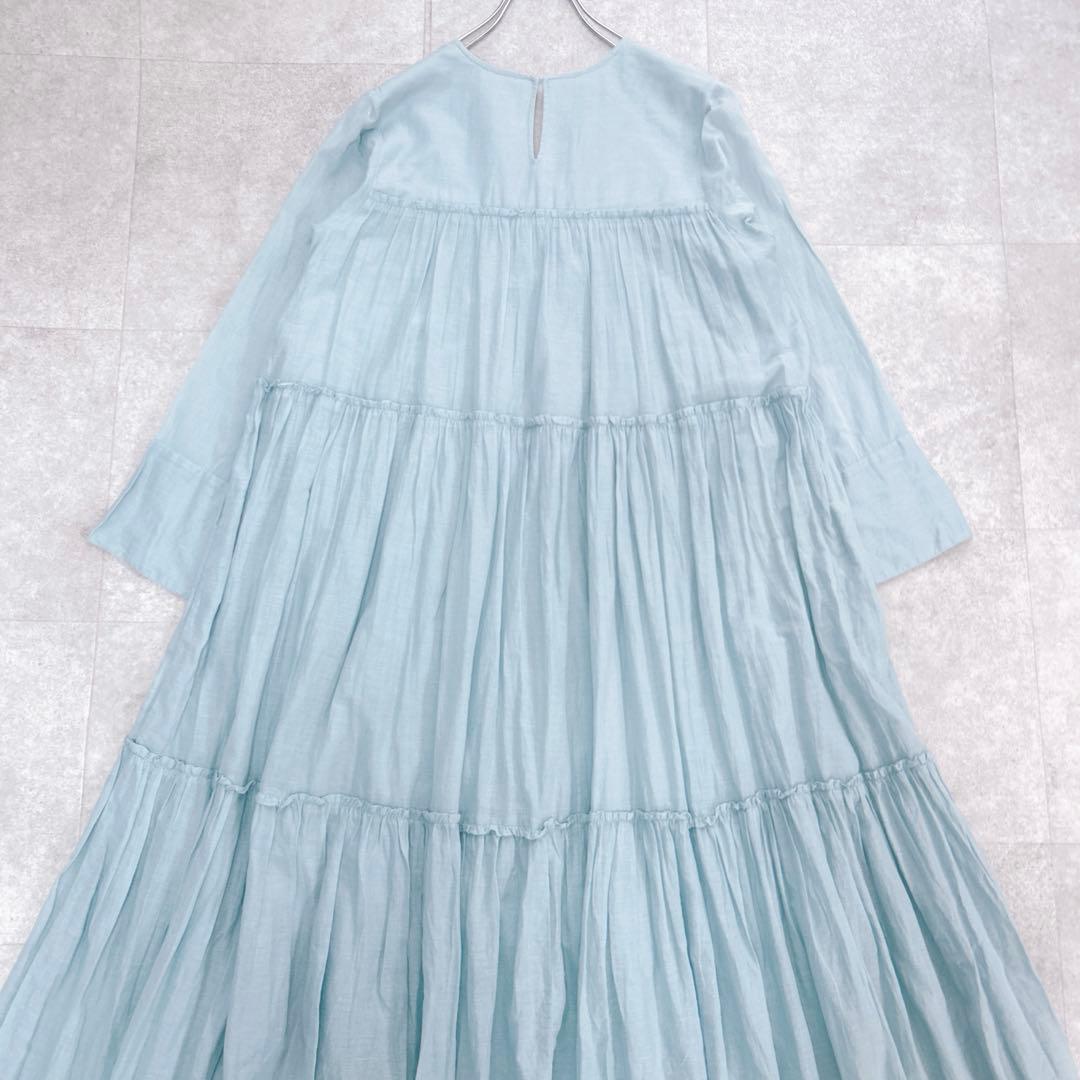 美品✨ ヌキテパ コットンボイル ティアード ワンピース マキシ丈 水色 M