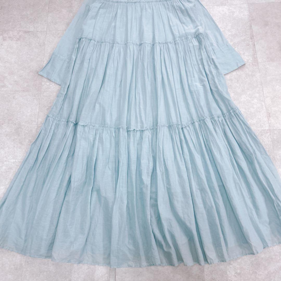 美品✨ ヌキテパ コットンボイル ティアード ワンピース マキシ丈 水色 M