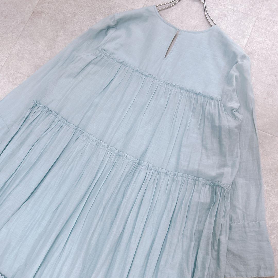 美品✨ ヌキテパ コットンボイル ティアード ワンピース マキシ丈 水色 M