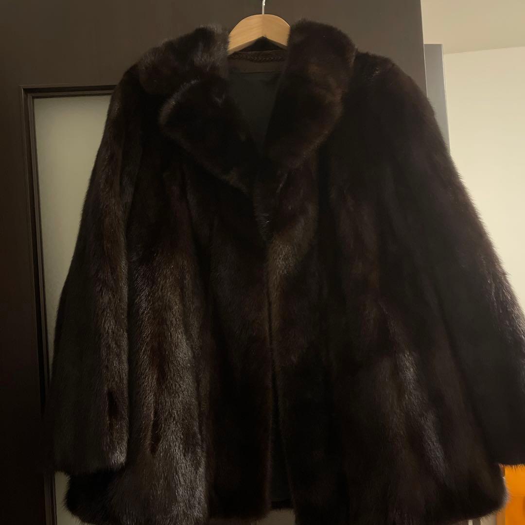 【リアルミンクファーコート　高級毛皮　 ラウンドネック　ダークブラウン】