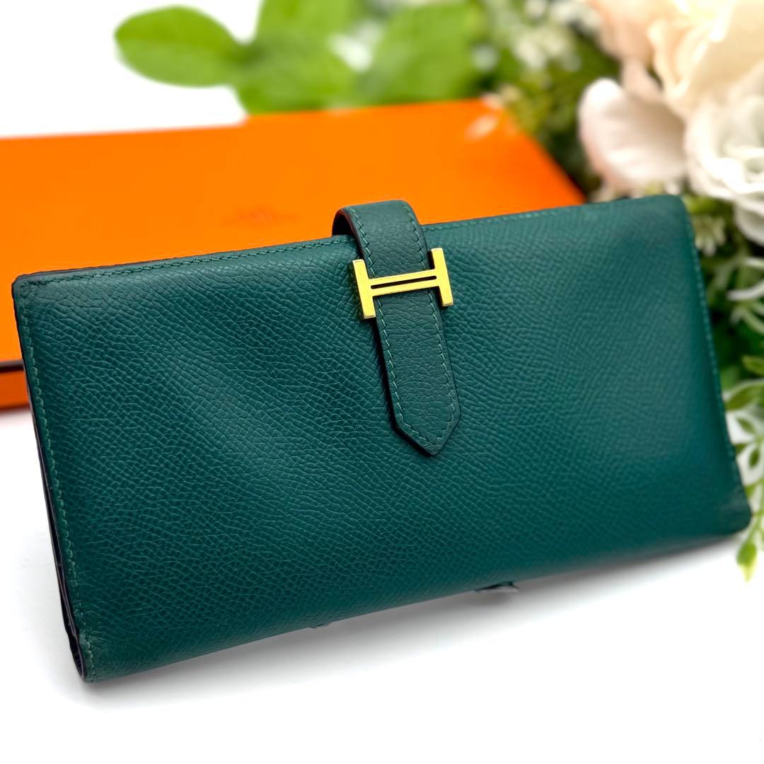 極上美品✨エルメス ベアンスフレ ブォーエプソングリーン 長財布 P65