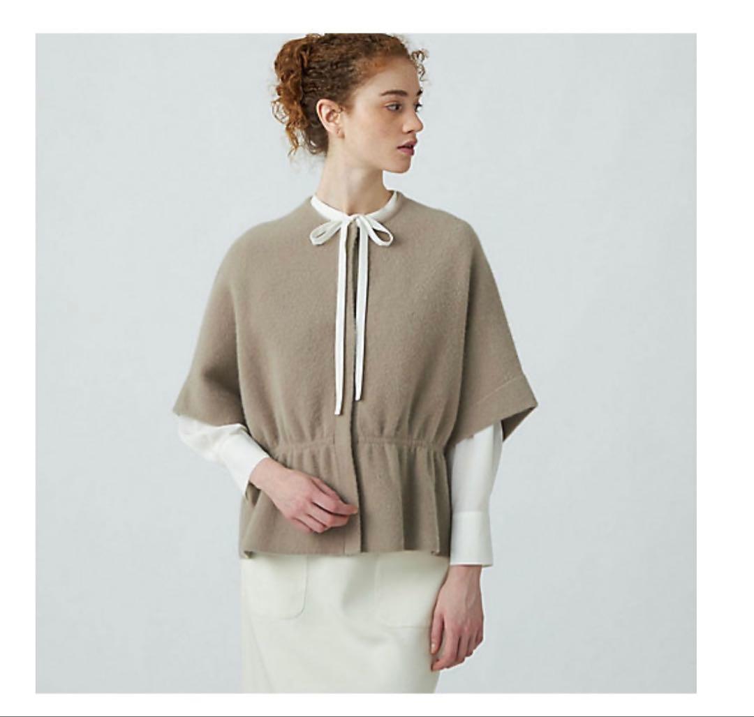 ballsey ダブルフェイスフォックス ウエストギャザーカーディガン ベージュ