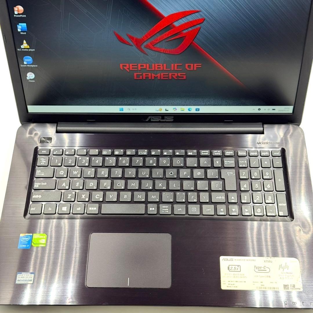 ASUSノートパソコン i7搭載 8GB 新品SSD256 17.3型 GPU有