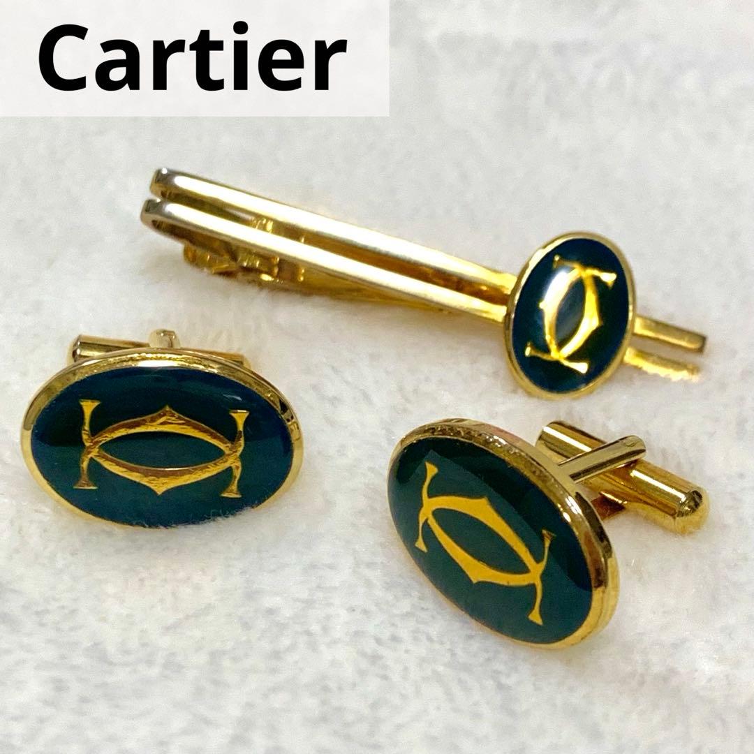 希少 Vintage Cartier カルティエ 2C ロゴ カフス タイピン
