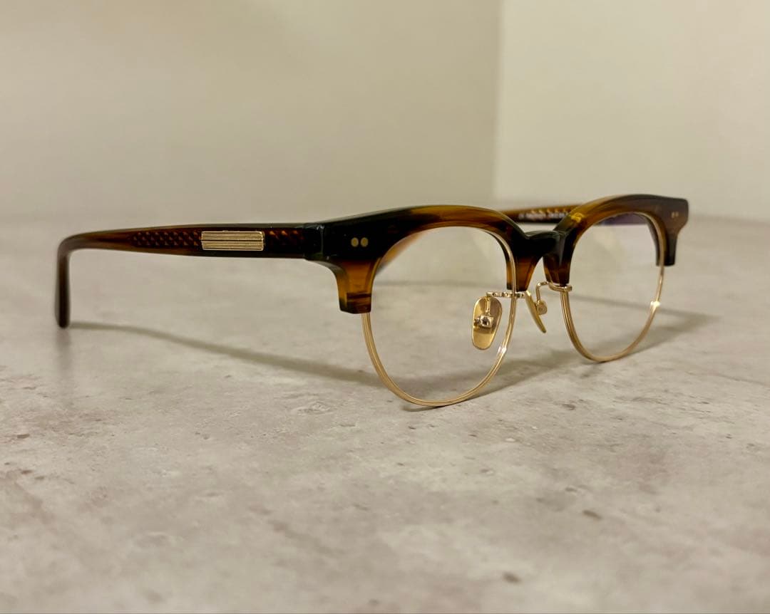 サーモント眼鏡フレーム　ゴールド×ブラウンデミ　伊達メガネ　ボストン　べっ甲柄