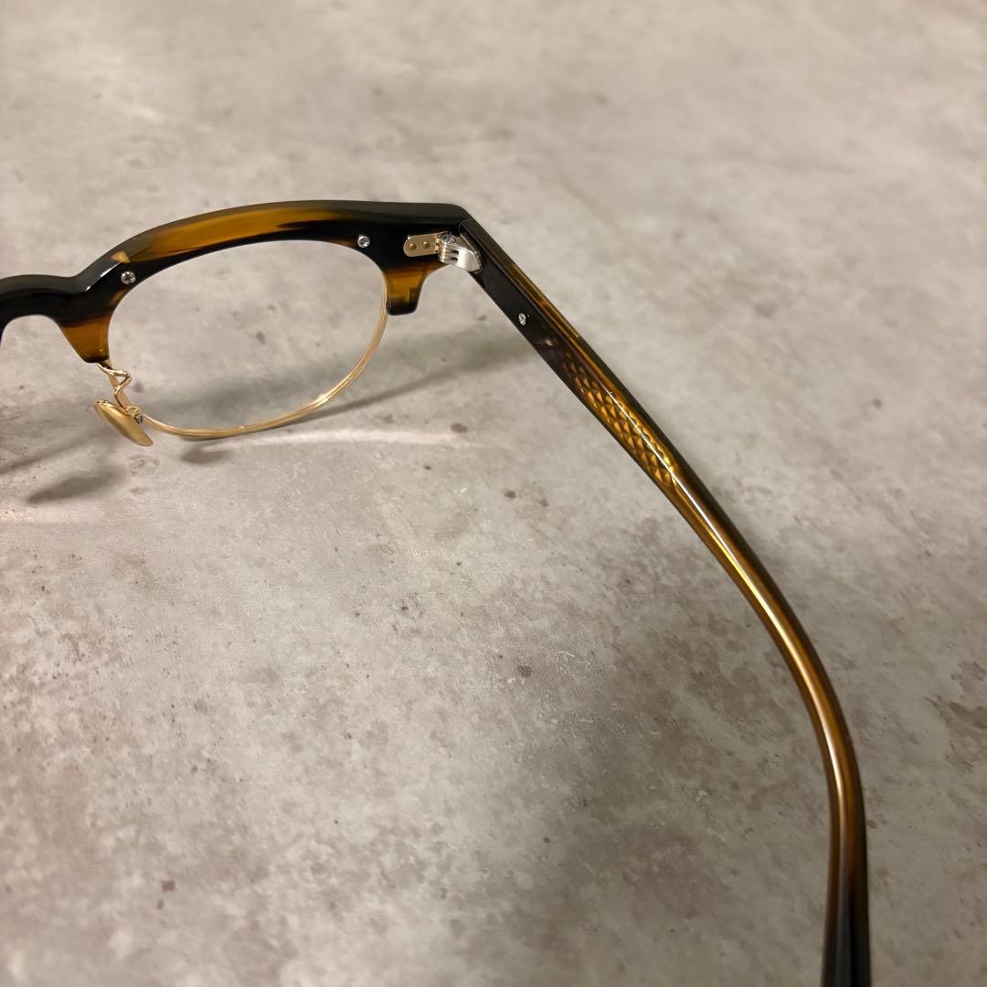 サーモント眼鏡フレーム　ゴールド×ブラウンデミ　伊達メガネ　ボストン　べっ甲柄