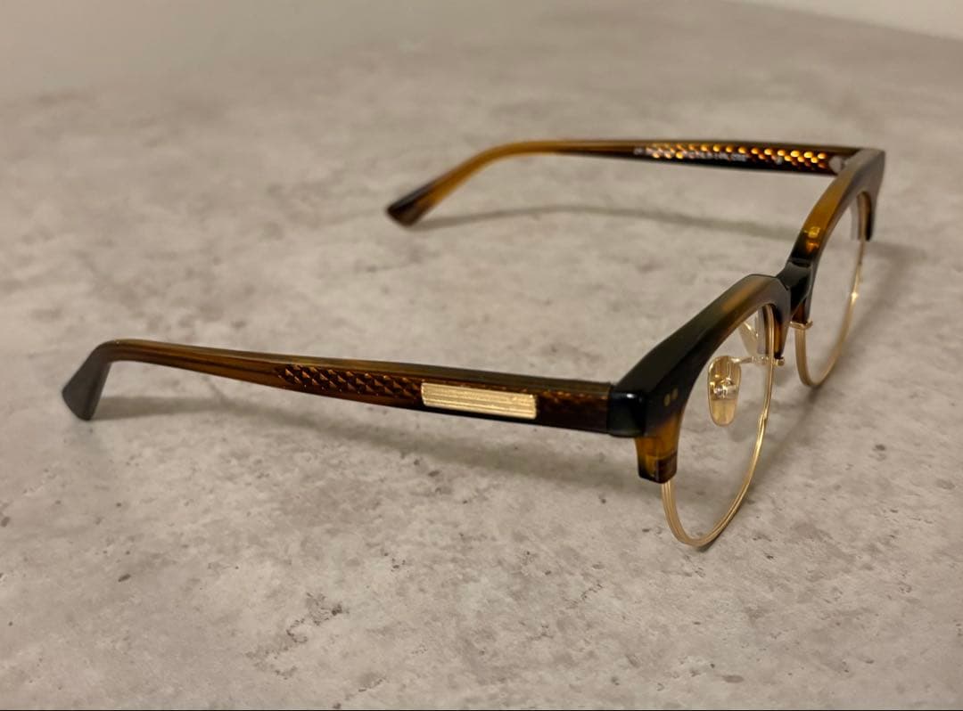 サーモント眼鏡フレーム　ゴールド×ブラウンデミ　伊達メガネ　ボストン　べっ甲柄