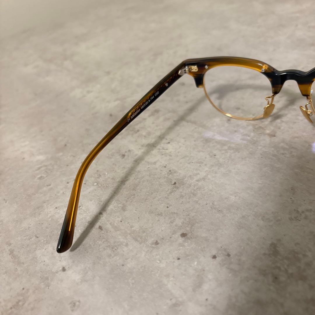 サーモント眼鏡フレーム　ゴールド×ブラウンデミ　伊達メガネ　ボストン　べっ甲柄