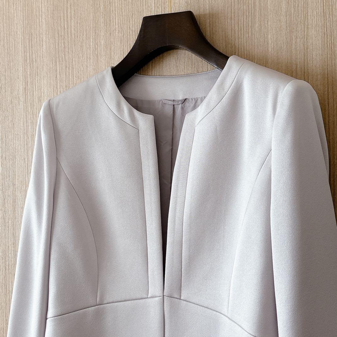 【1109】アナイ　トリアセサテンノーカラージャケット　ライトグレー　38
