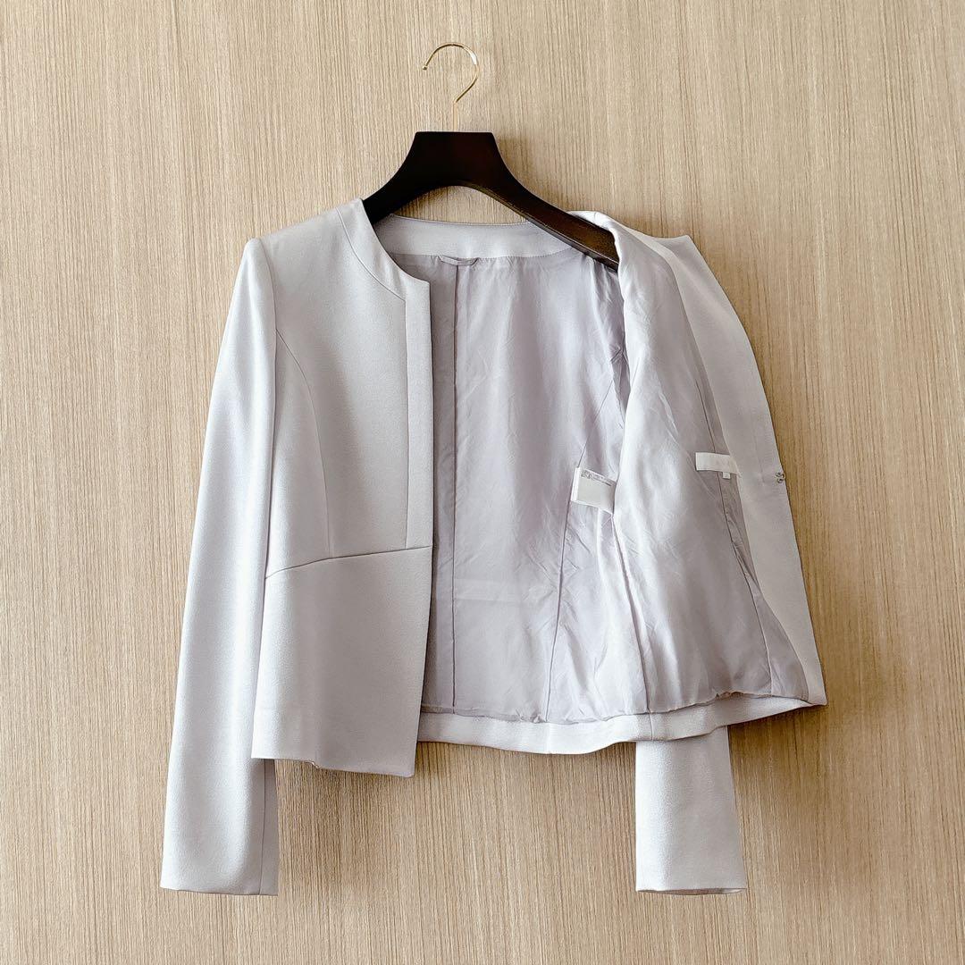 【1109】アナイ　トリアセサテンノーカラージャケット　ライトグレー　38