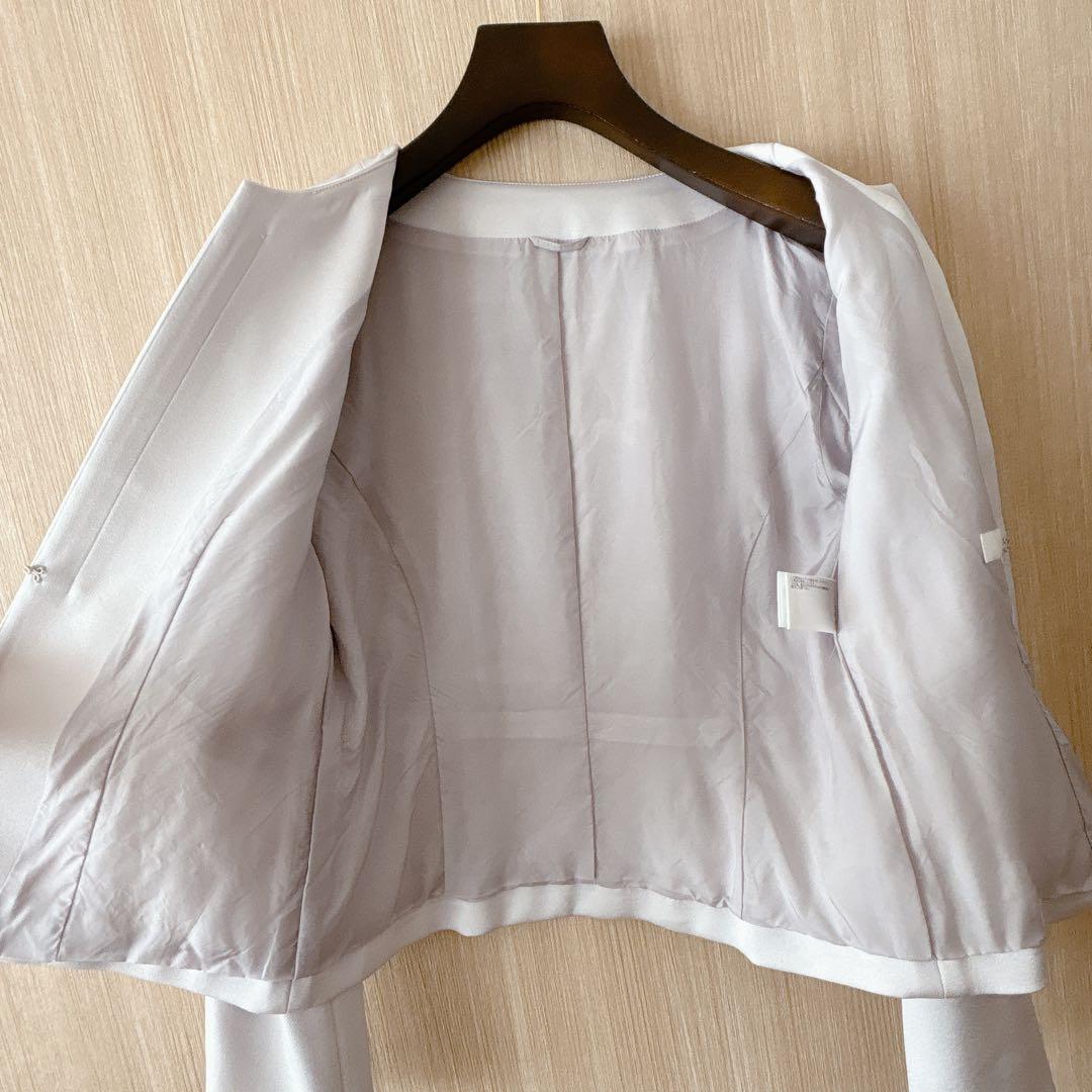 【1109】アナイ　トリアセサテンノーカラージャケット　ライトグレー　38
