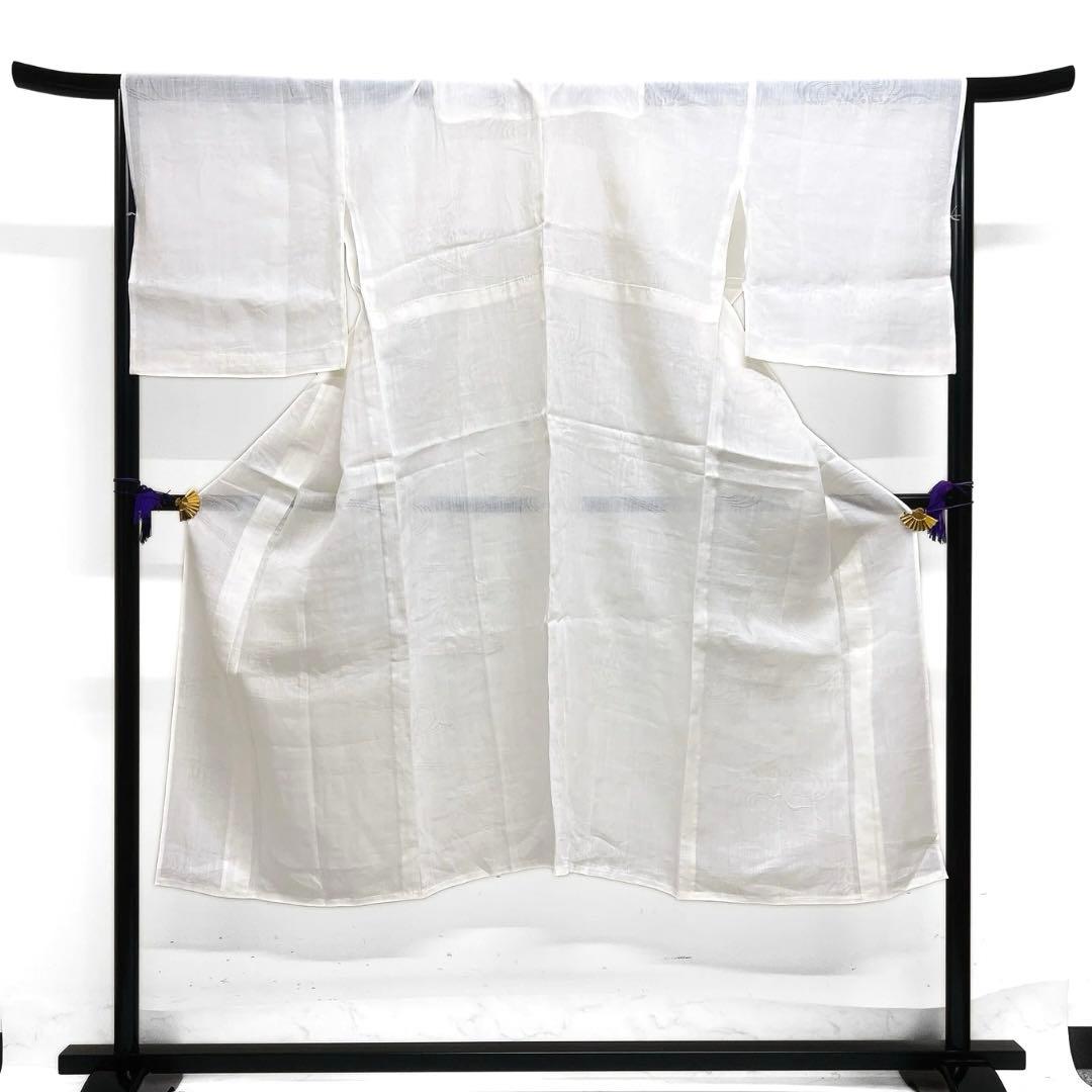 長襦袢　夏用　麻　流水　花模様　白　着物　082a d