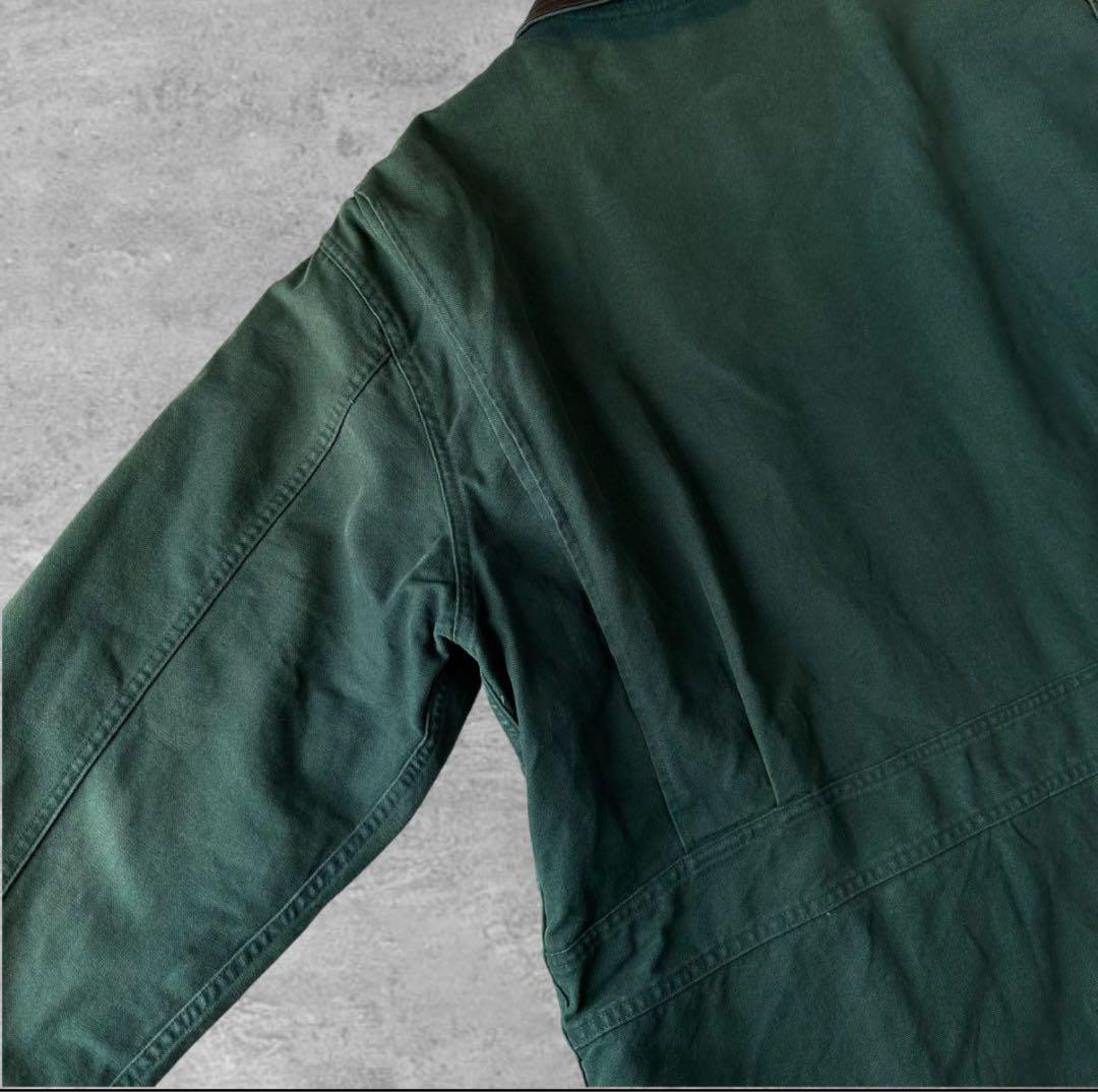 ウールリッチ古着ダック地ハンティングジャケット襟コーズレザー 80s