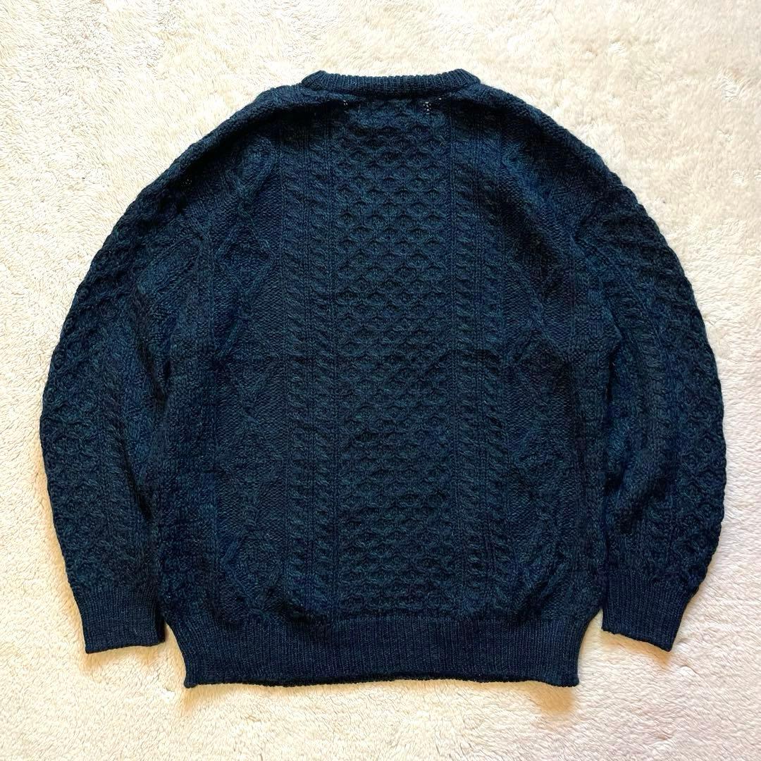 vintage 古着　アイルランド製　肉厚　フィッシャーマン　アランニット　紺色