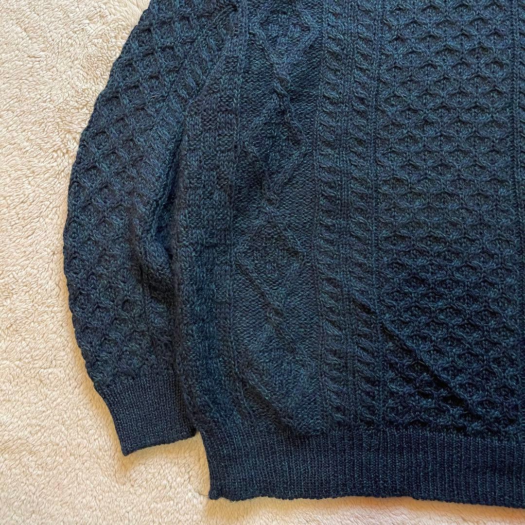 vintage 古着　アイルランド製　肉厚　フィッシャーマン　アランニット　紺色