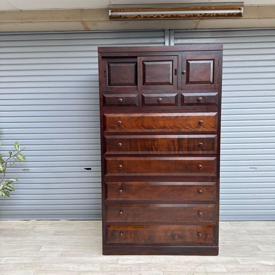 5*s様 松本民芸家具 D型和タンスⅡ ミズメザクラ無垢材 三段分割 チェスト