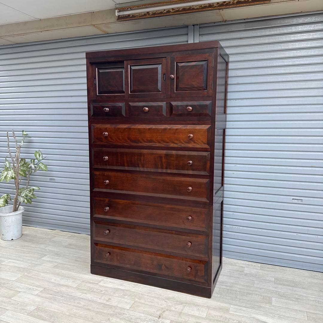 5*s様 松本民芸家具 D型和タンスⅡ ミズメザクラ無垢材 三段分割 チェスト