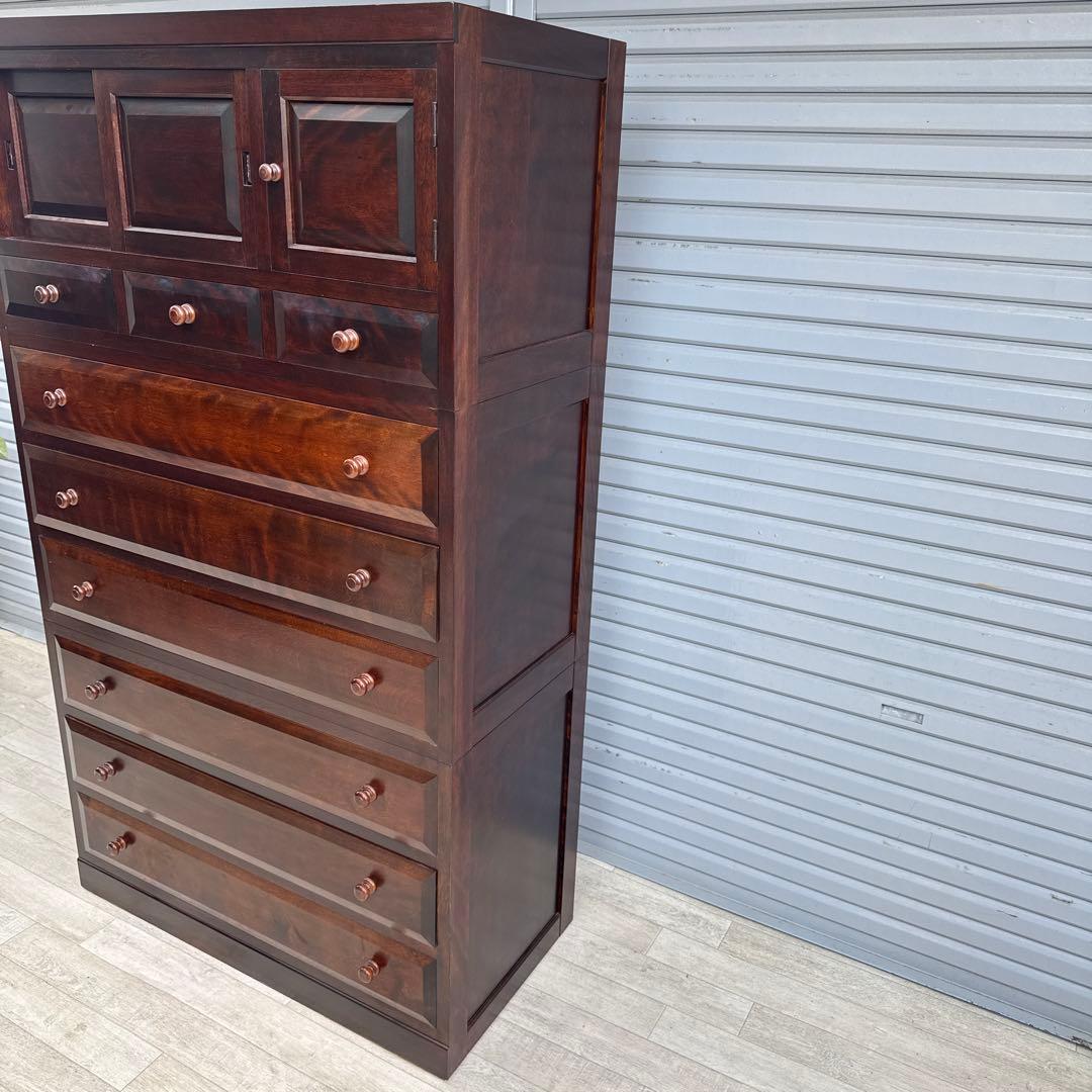 5*s様 松本民芸家具 D型和タンスⅡ ミズメザクラ無垢材 三段分割 チェスト