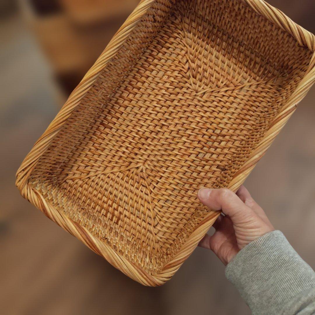 重なるラタン長方形バスケット　大　６個セット