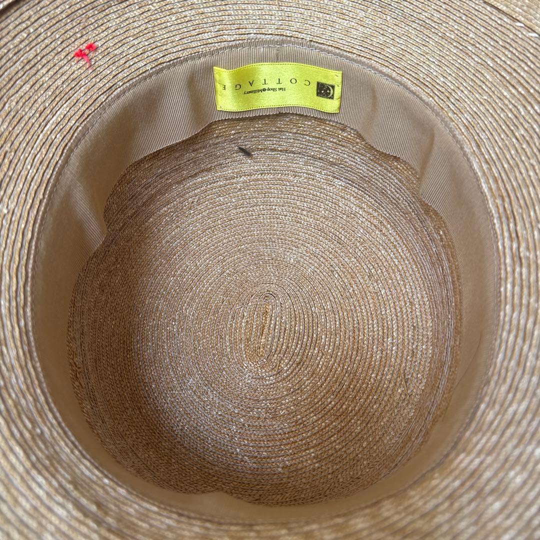 【未使用】COTTAGE ベージュ リボン付き麦わら帽子