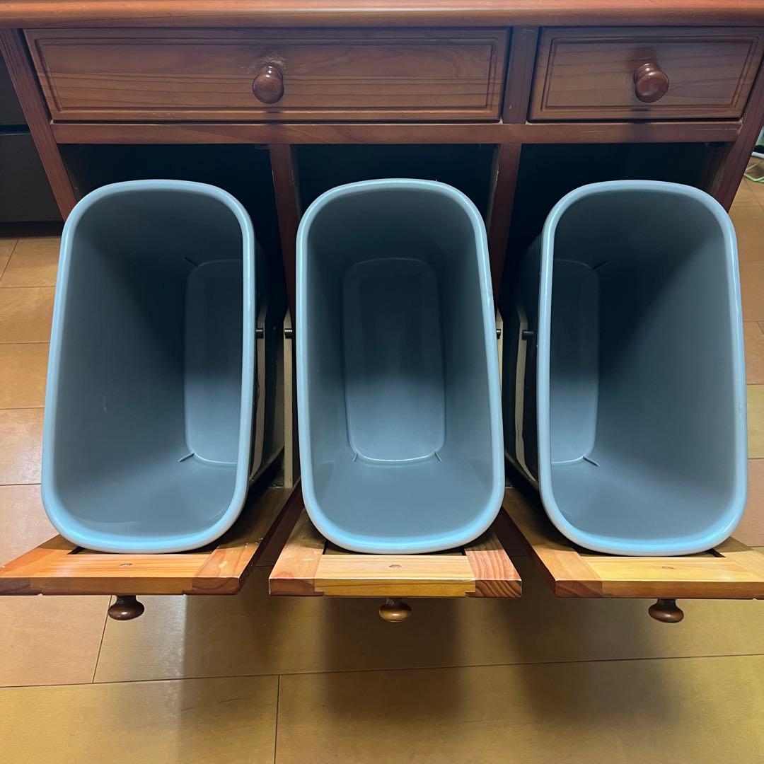 天然木 タイル天板 キッチンカウンター 3分別ダストボックス キャスター付き