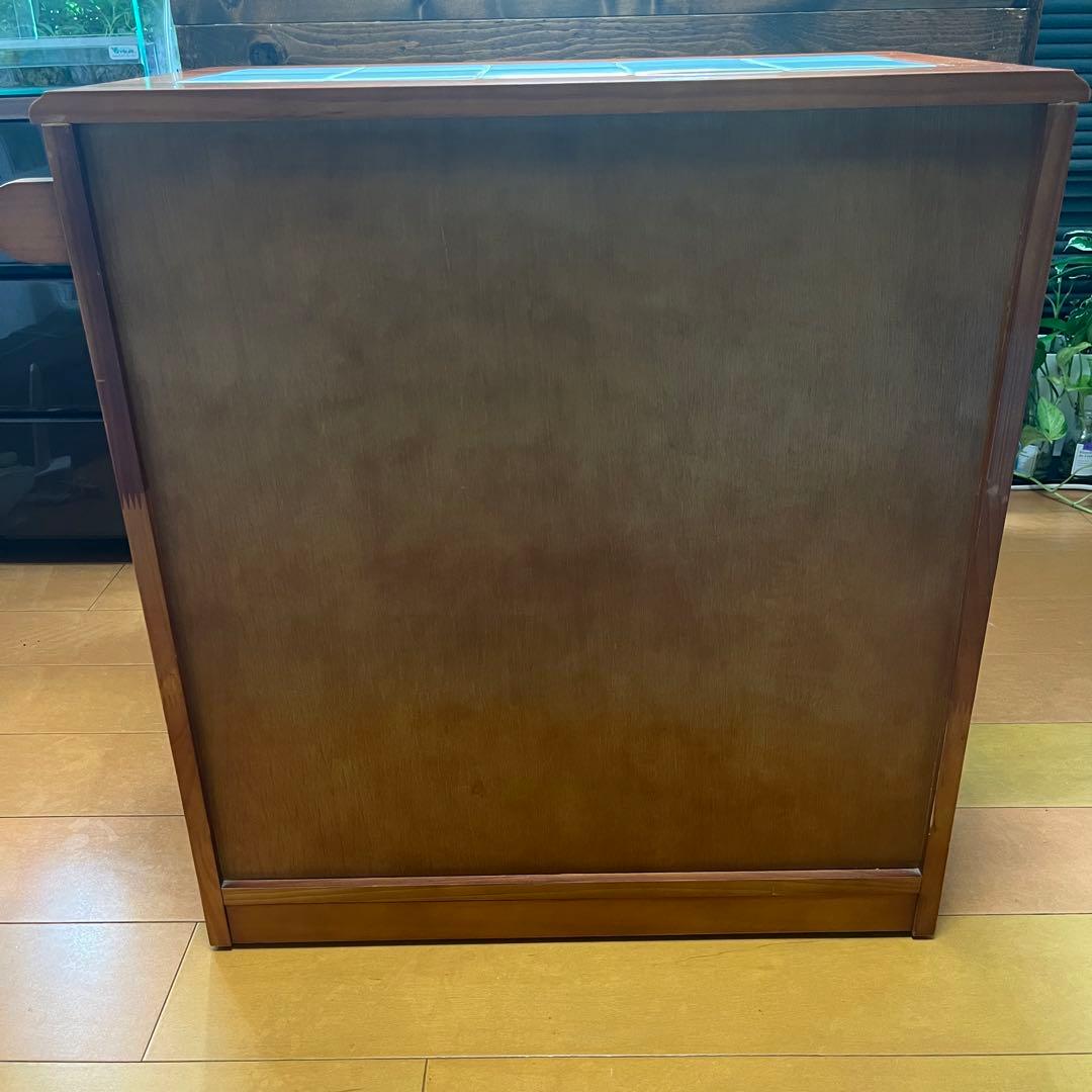 天然木 タイル天板 キッチンカウンター 3分別ダストボックス キャスター付き