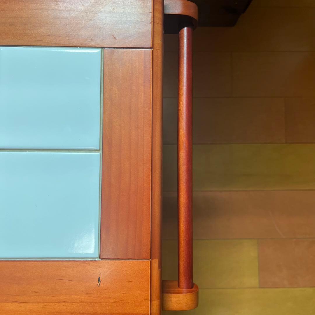 天然木 タイル天板 キッチンカウンター 3分別ダストボックス キャスター付き