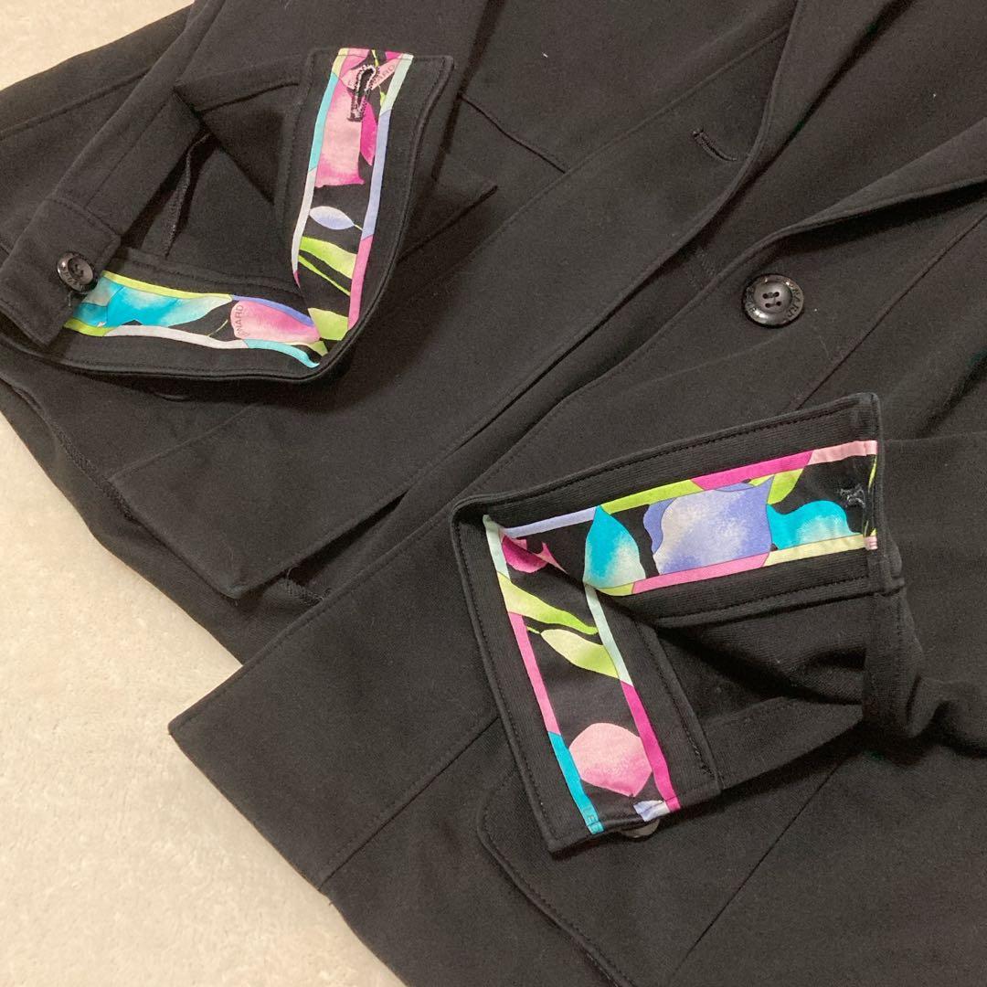 LEONARD レオナール ジャージー ジャケット 花柄 切替 伸縮性 42 黒