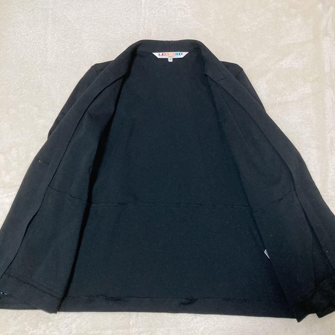 LEONARD レオナール ジャージー ジャケット 花柄 切替 伸縮性 42 黒