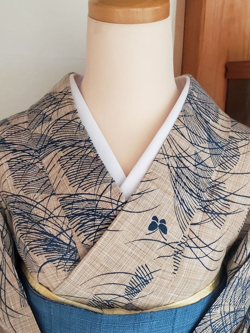 【麗しのふだんキモノ＊】奥州小紋風の浴衣　ベージュ×青　スモールサイズ　綿