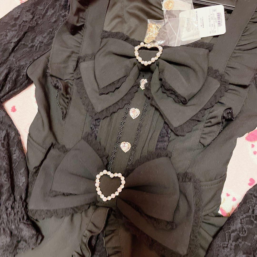 新品タグ付♡リズリサ♡ フロントカシュクールBIGリボンセットアップ♡ブラック♡