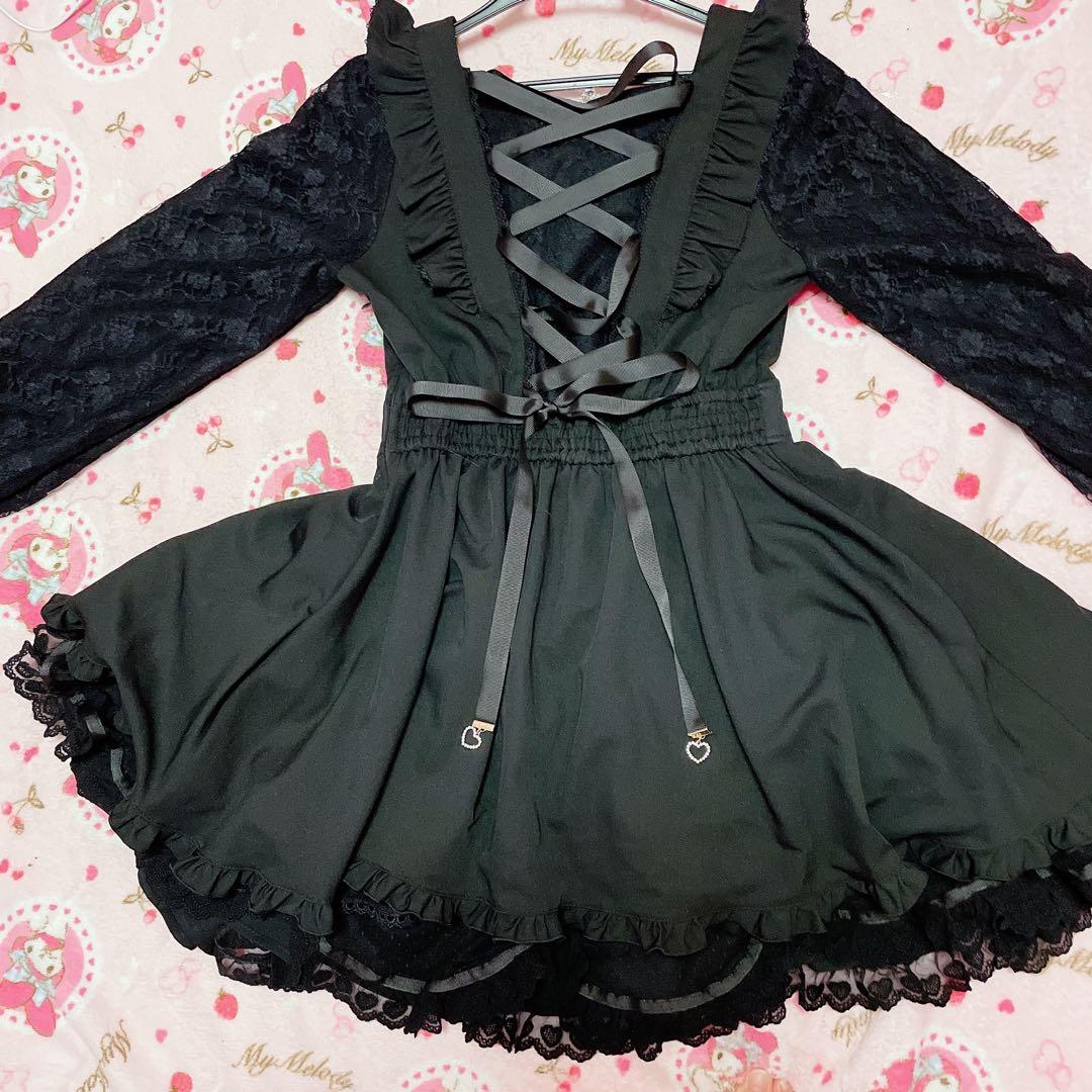 新品タグ付♡リズリサ♡ フロントカシュクールBIGリボンセットアップ♡ブラック♡