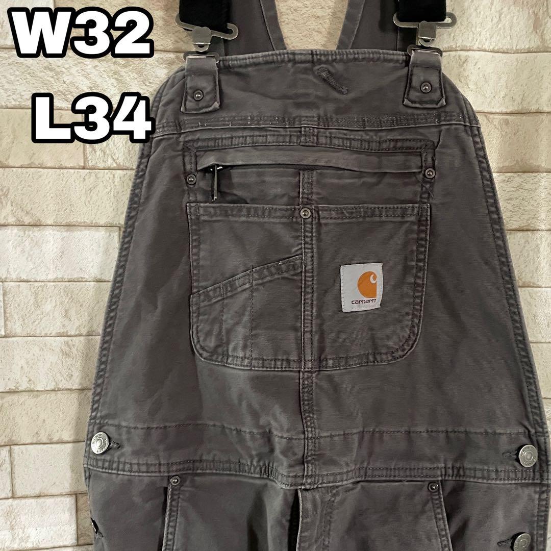 カーハート オーバーオール ダブルニー 刺繍 グレー 32×34