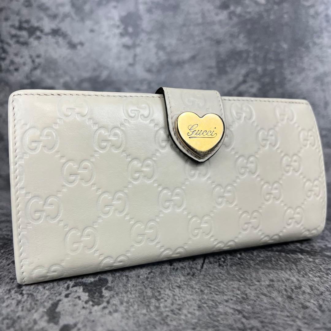 GUCCI ラブリーハート GGエンボス レザー長財布 アイボリー