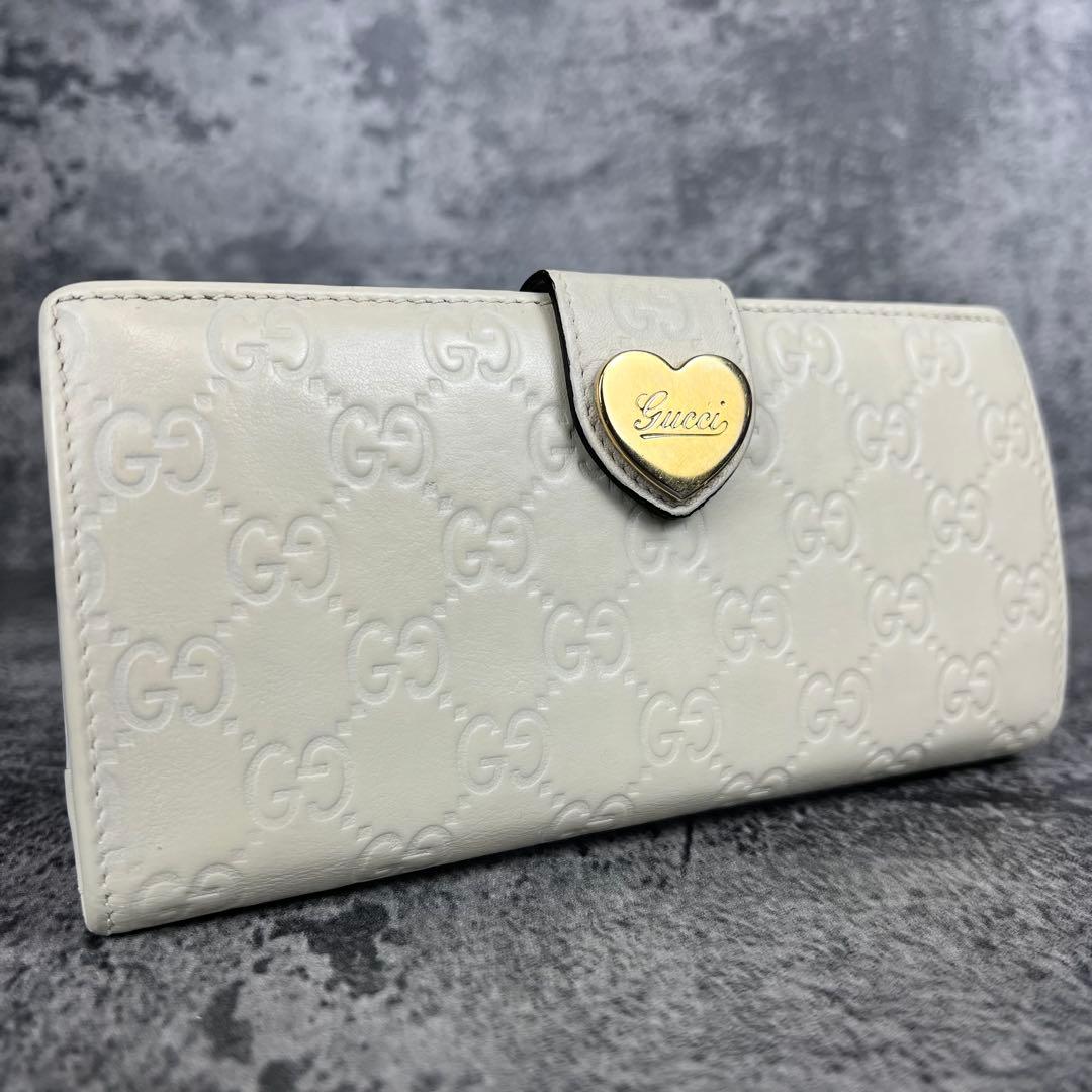 GUCCI ラブリーハート GGエンボス レザー長財布 アイボリー