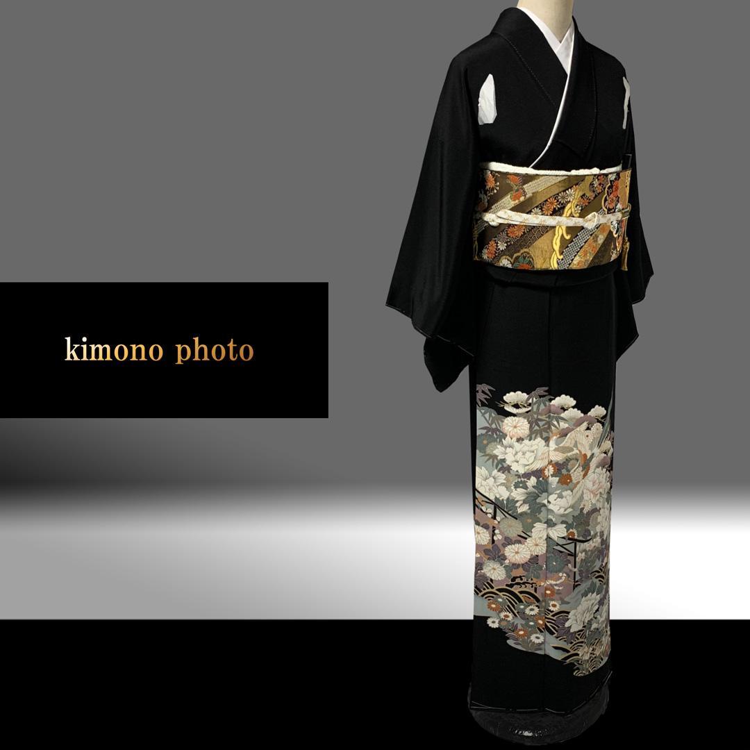 正絹【新品、未使用】６点フルセット【トールサイズ】極上逸品金彩手描き友禅 黒留袖