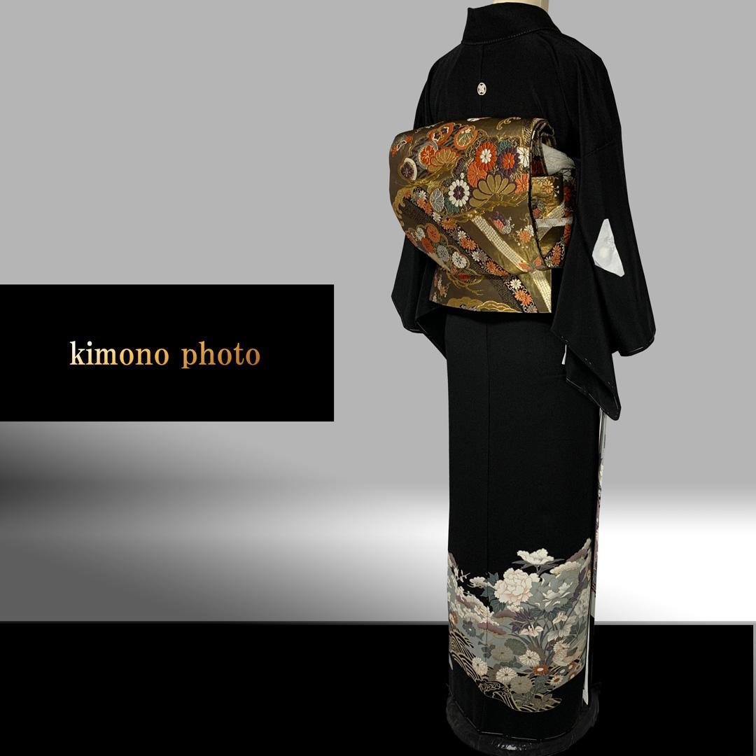 正絹【新品、未使用】６点フルセット【トールサイズ】極上逸品金彩手描き友禅 黒留袖