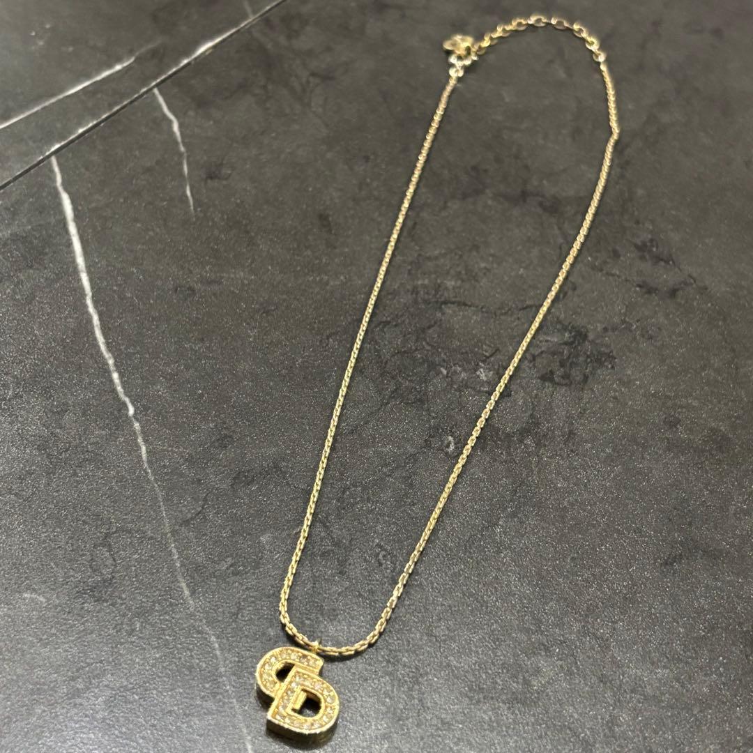 クリスチャンディオール　ゴールド　ネックレス　ラインストーン　CDロゴ