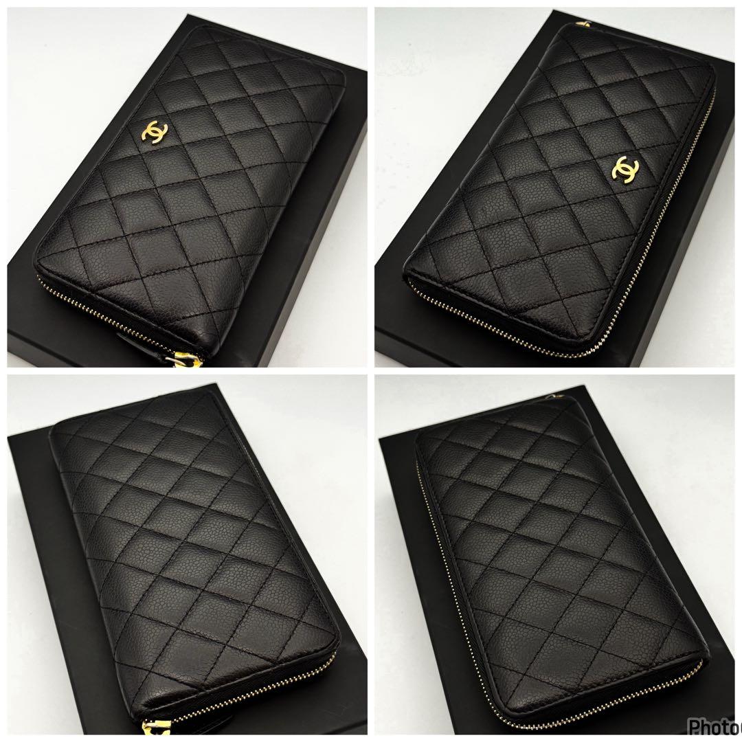 TS　シャネル✨マトラッセ✨キャビアスキン✨ラウンドファスナー長財布　48