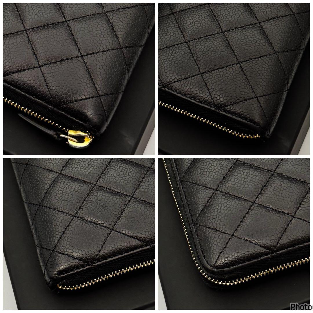 TS　シャネル✨マトラッセ✨キャビアスキン✨ラウンドファスナー長財布　48