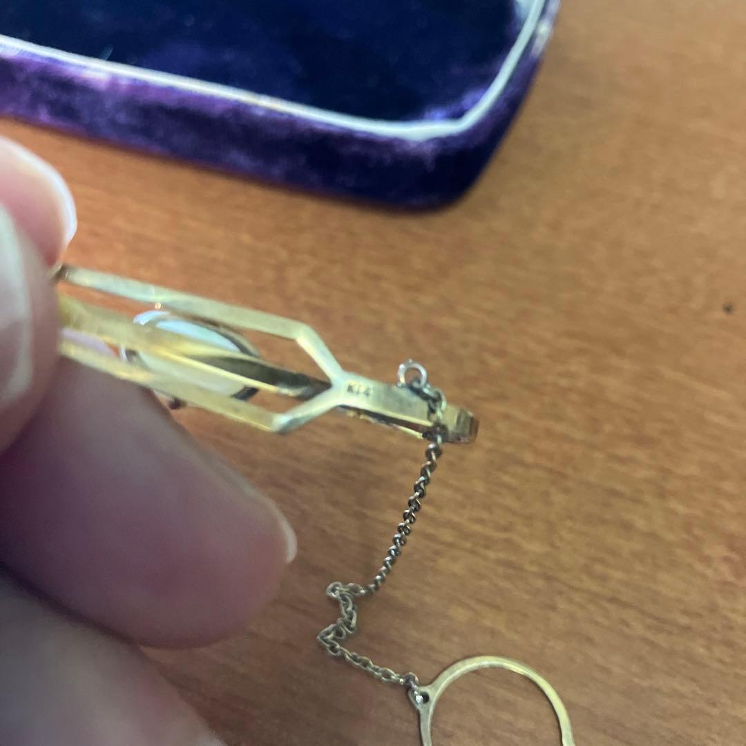 オパール付きシンプルネクタイピン14kの刻印有り