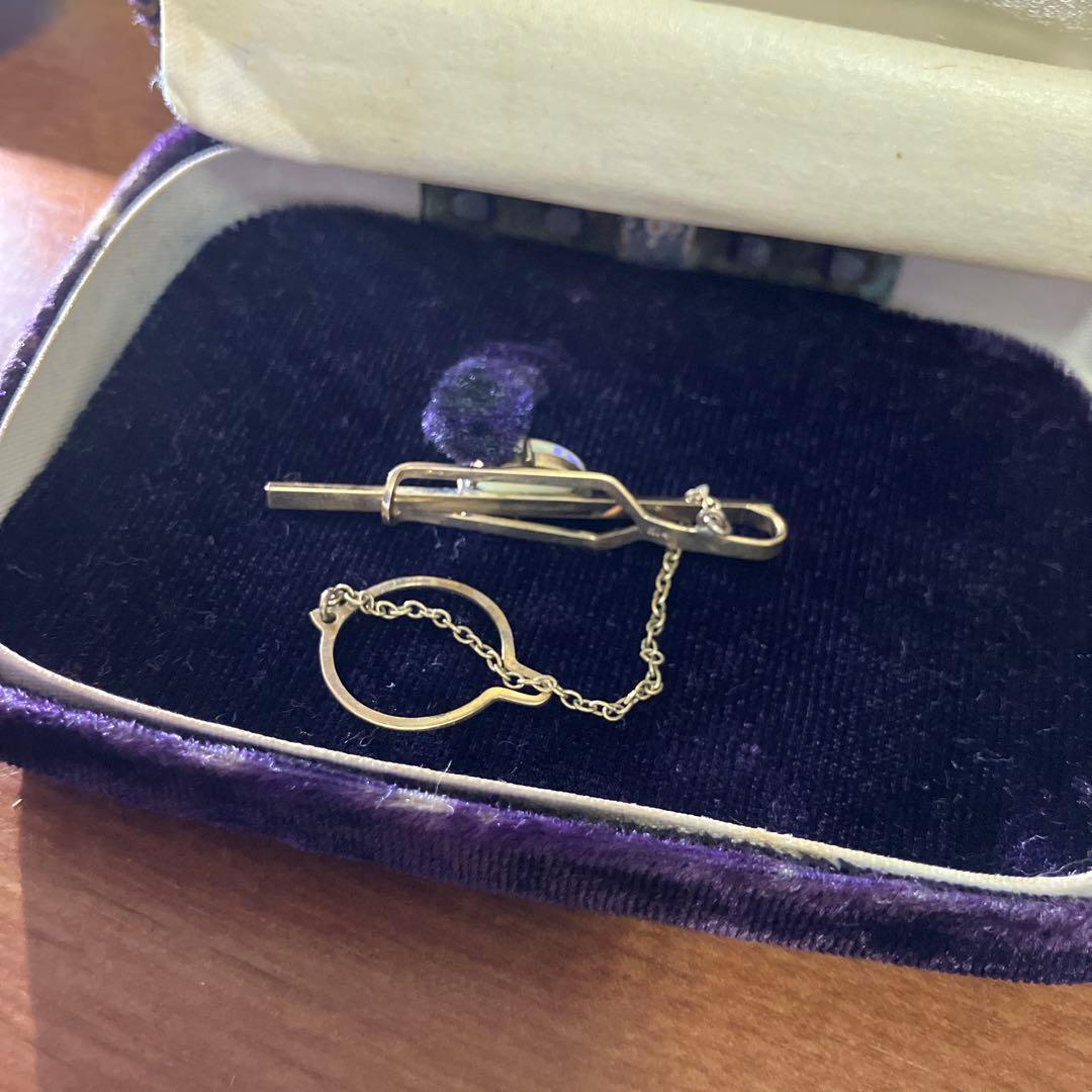 オパール付きシンプルネクタイピン14kの刻印有り