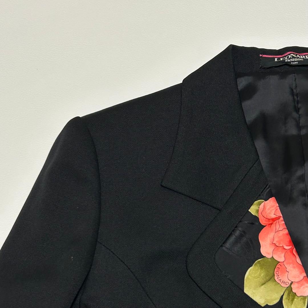 美品 レオナール セットアップ ウール シルク混 花柄 ジャケット スカート