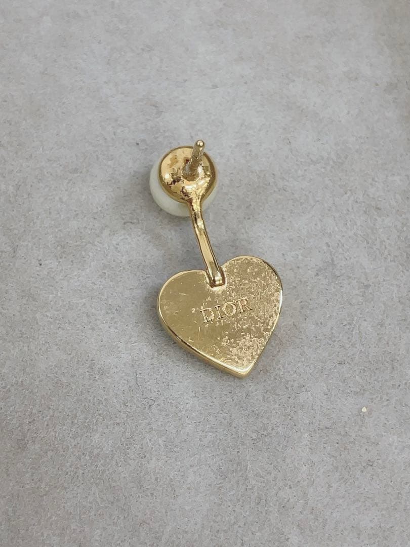 ★ディオール トライバル ピアス 片耳 ハート ラインストーン×フェイクパール