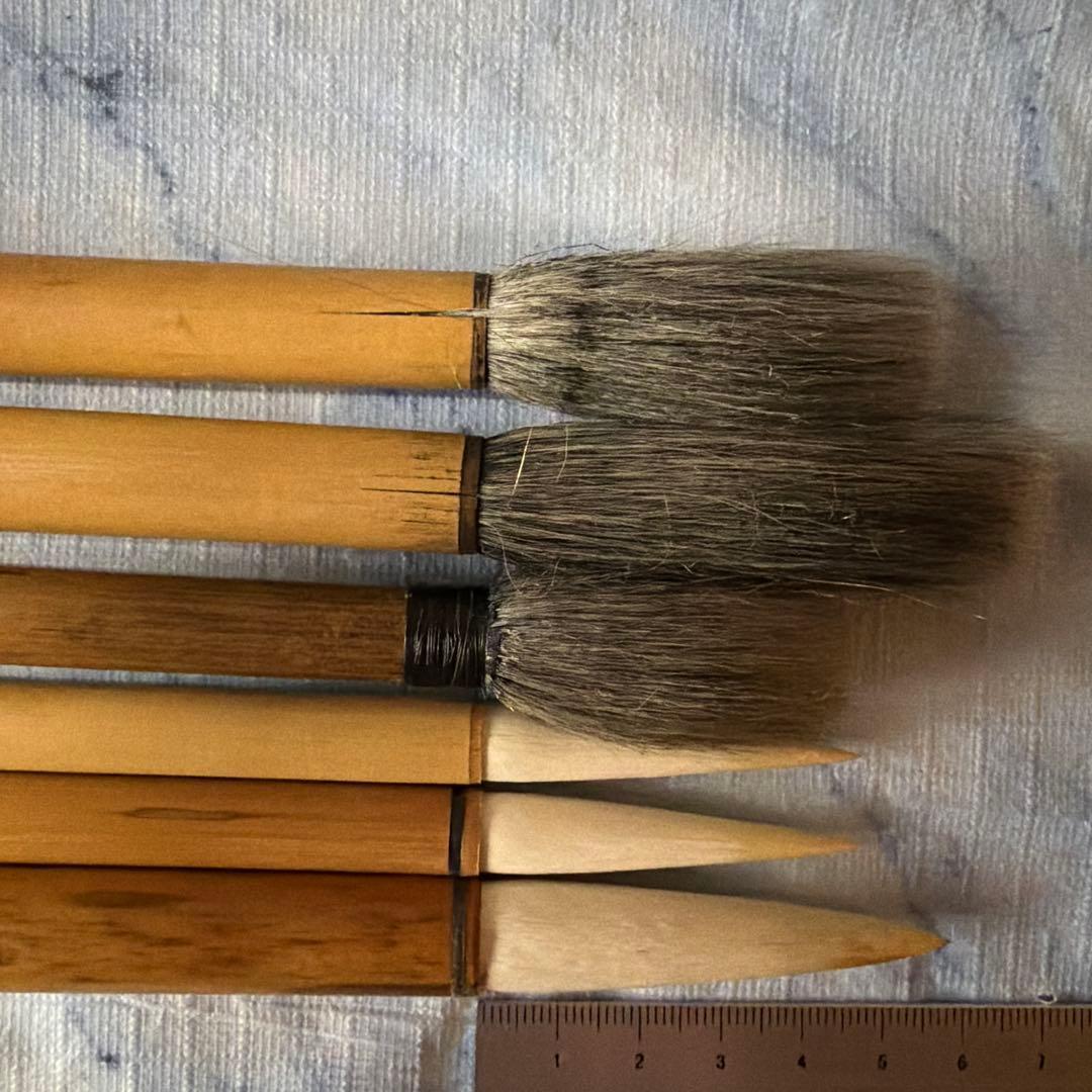 古筆　中国　アンティーク　羊毛　上海工藝　毛筆 6本セット 竹製 書道