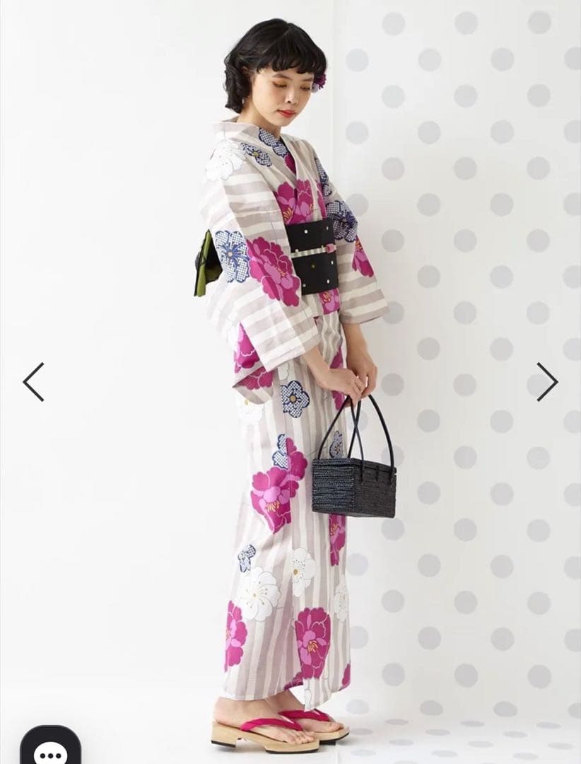 新品未使用 ふりふ 浴衣単品「ストライプぼたん」