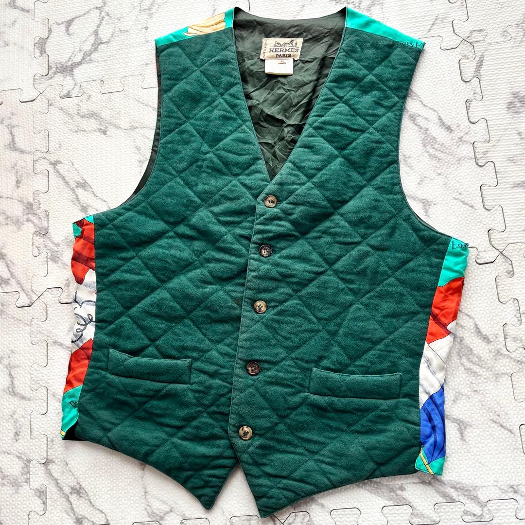 HERMES エルメス 多国旗柄 キルティング ベスト シルク ヴィンテージ