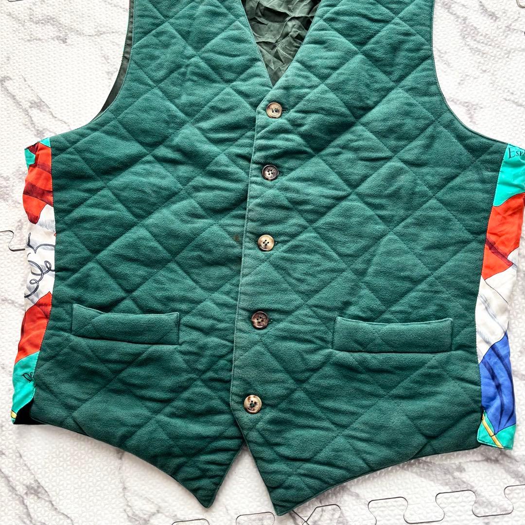 HERMES エルメス 多国旗柄 キルティング ベスト シルク ヴィンテージ